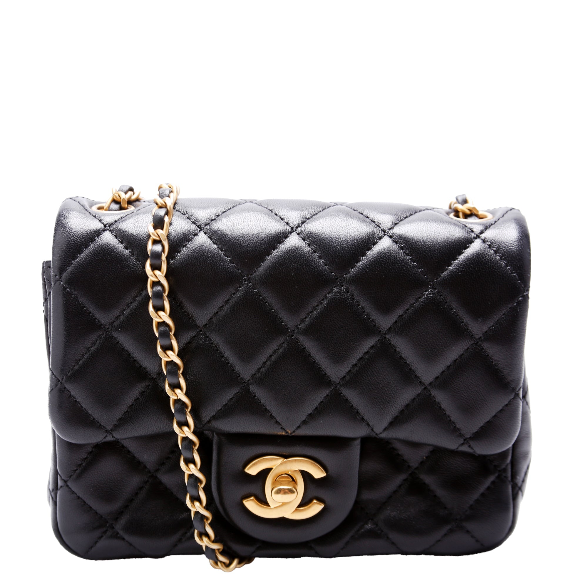 Mini Square Pearl Crush Flap Bag RFID Black
