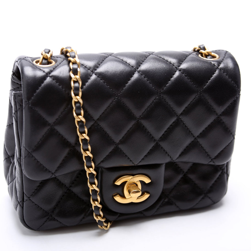 Mini Square Pearl Crush Flap Bag RFID Black