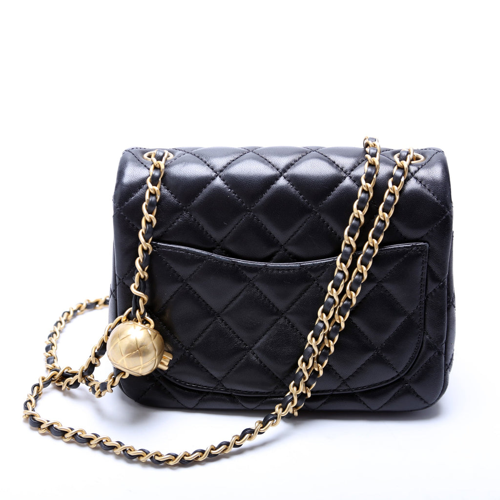 Mini Square Pearl Crush Flap Bag RFID Black