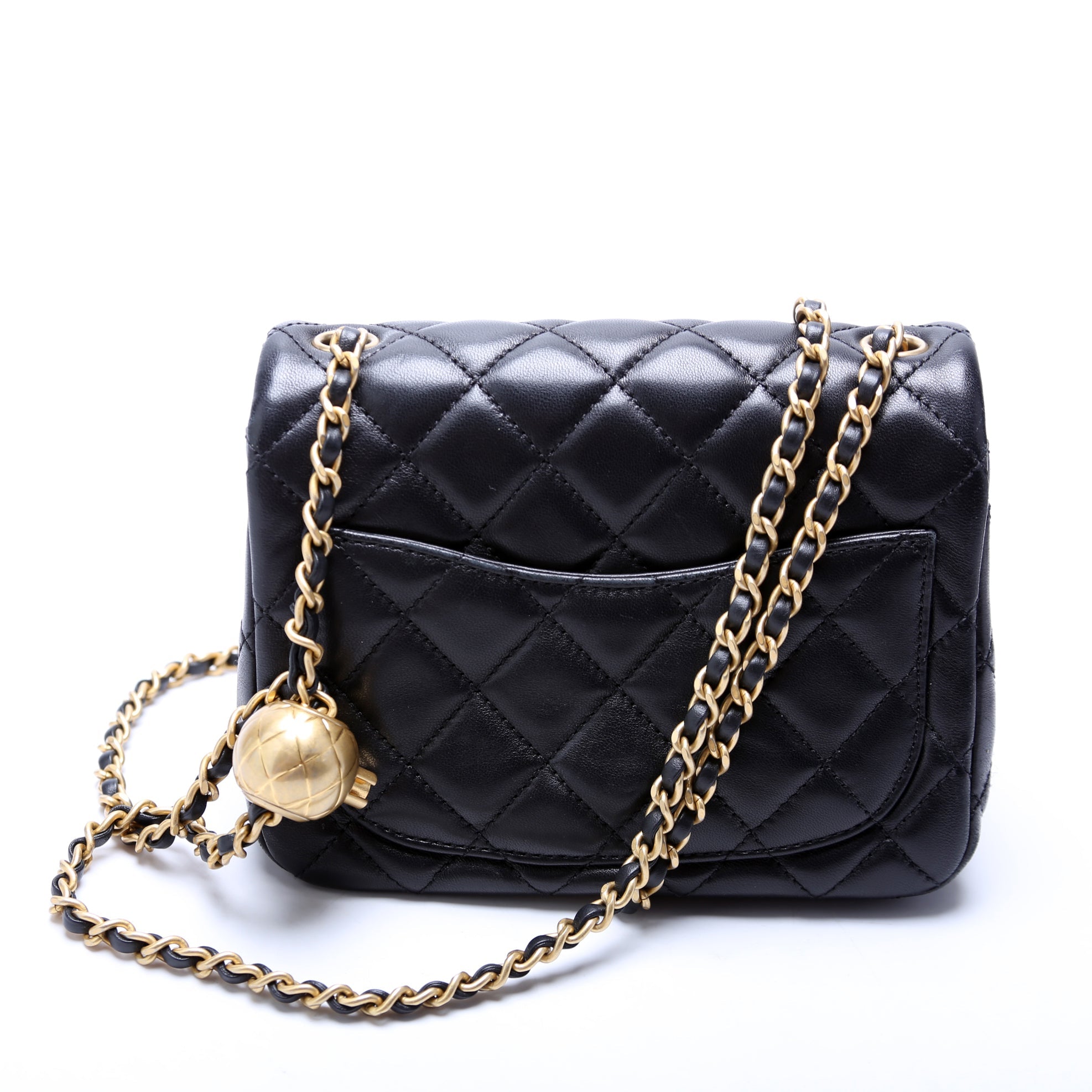 Mini Square Pearl Crush Flap Bag RFID Black