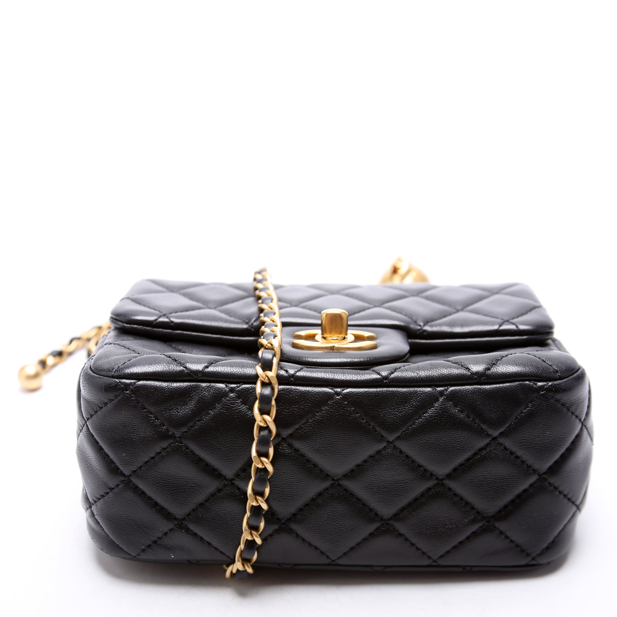 Mini Square Pearl Crush Flap Bag RFID Black