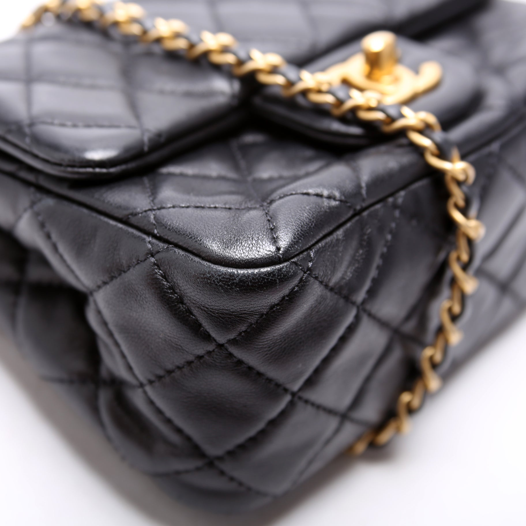 Mini Square Pearl Crush Flap Bag RFID Black