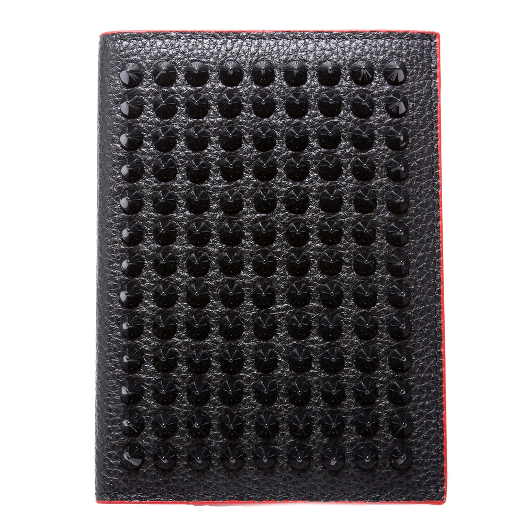 Loubipass Spike Calfskin Passport Holder Black