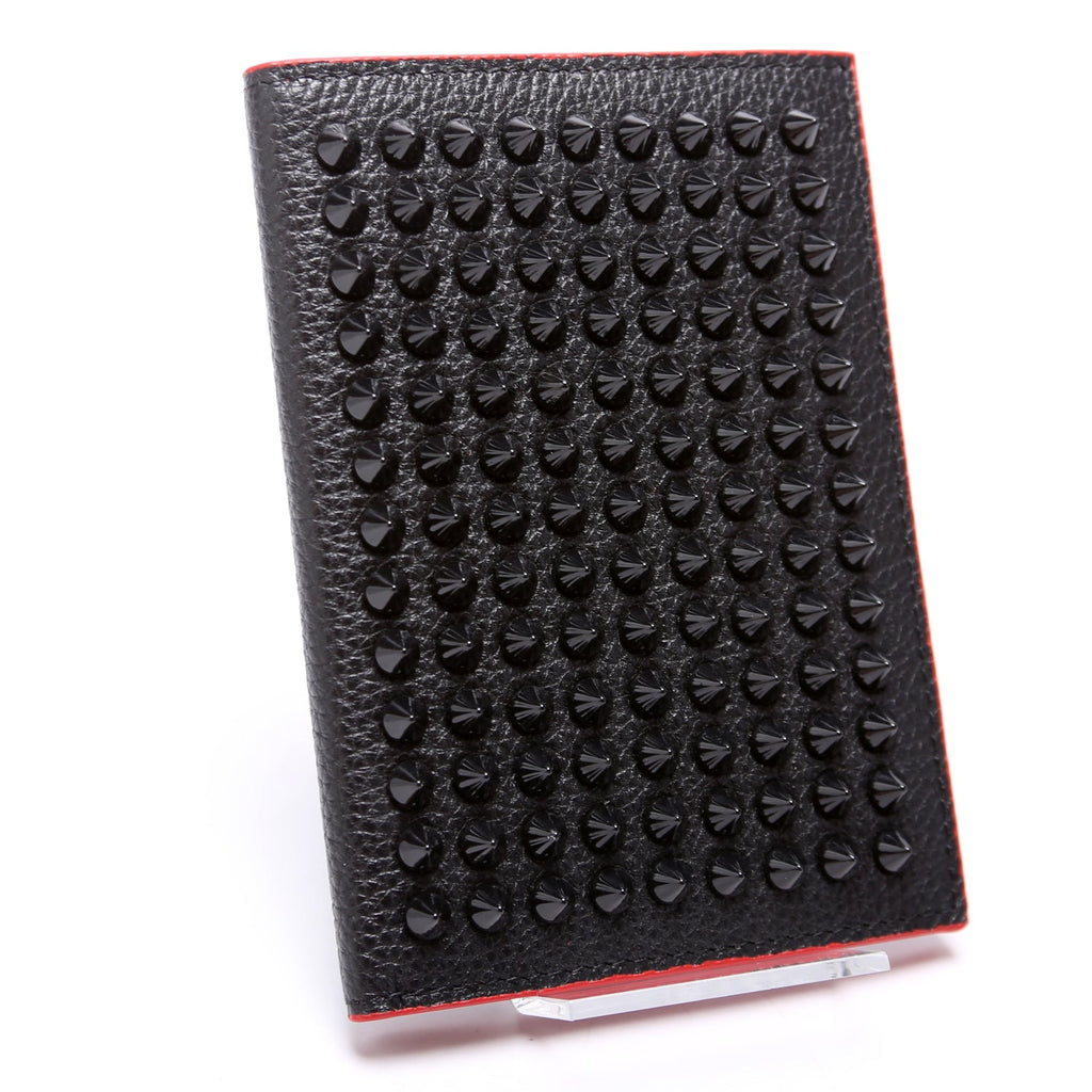 Loubipass Spike Calfskin Passport Holder Black
