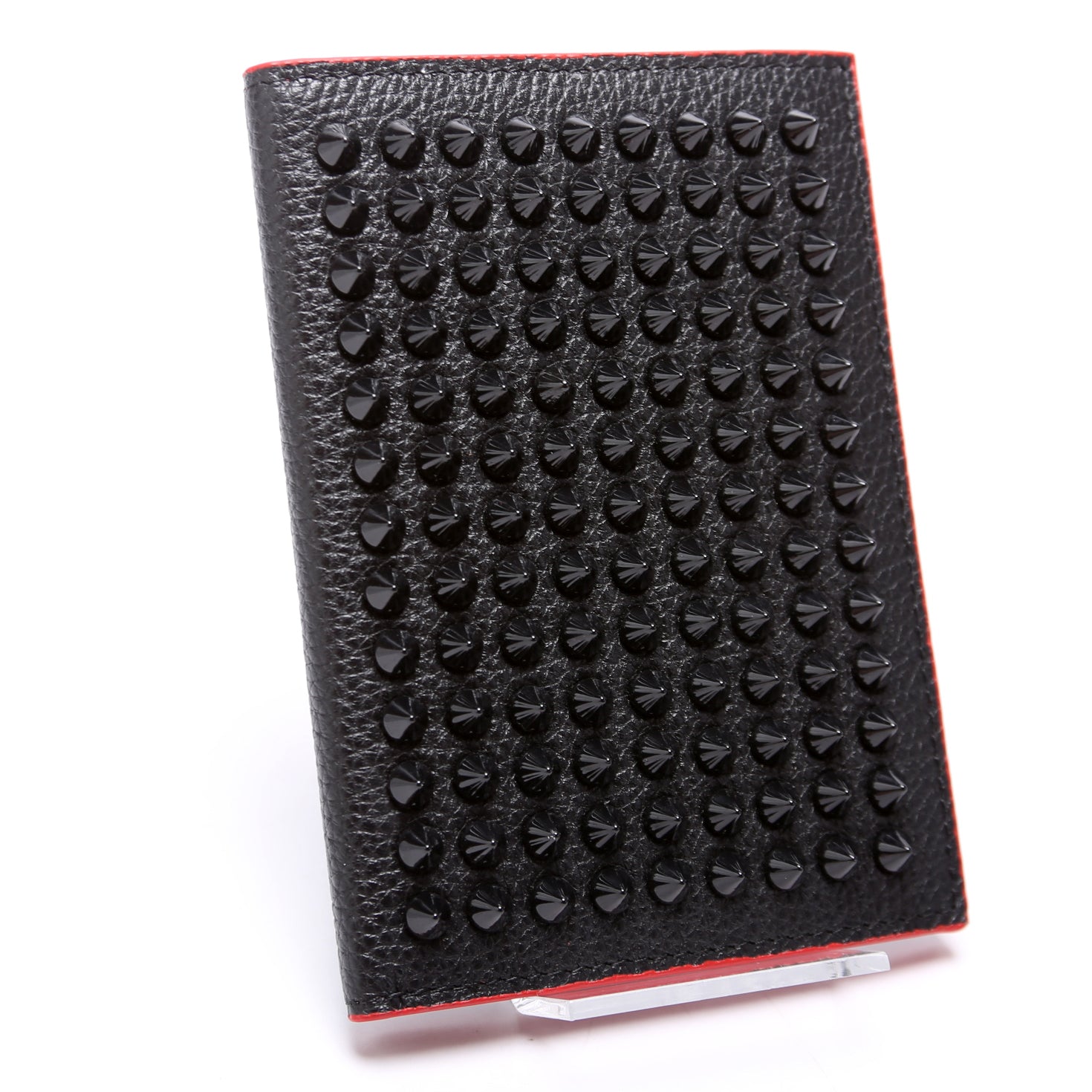 Loubipass Spike Calfskin Passport Holder Black
