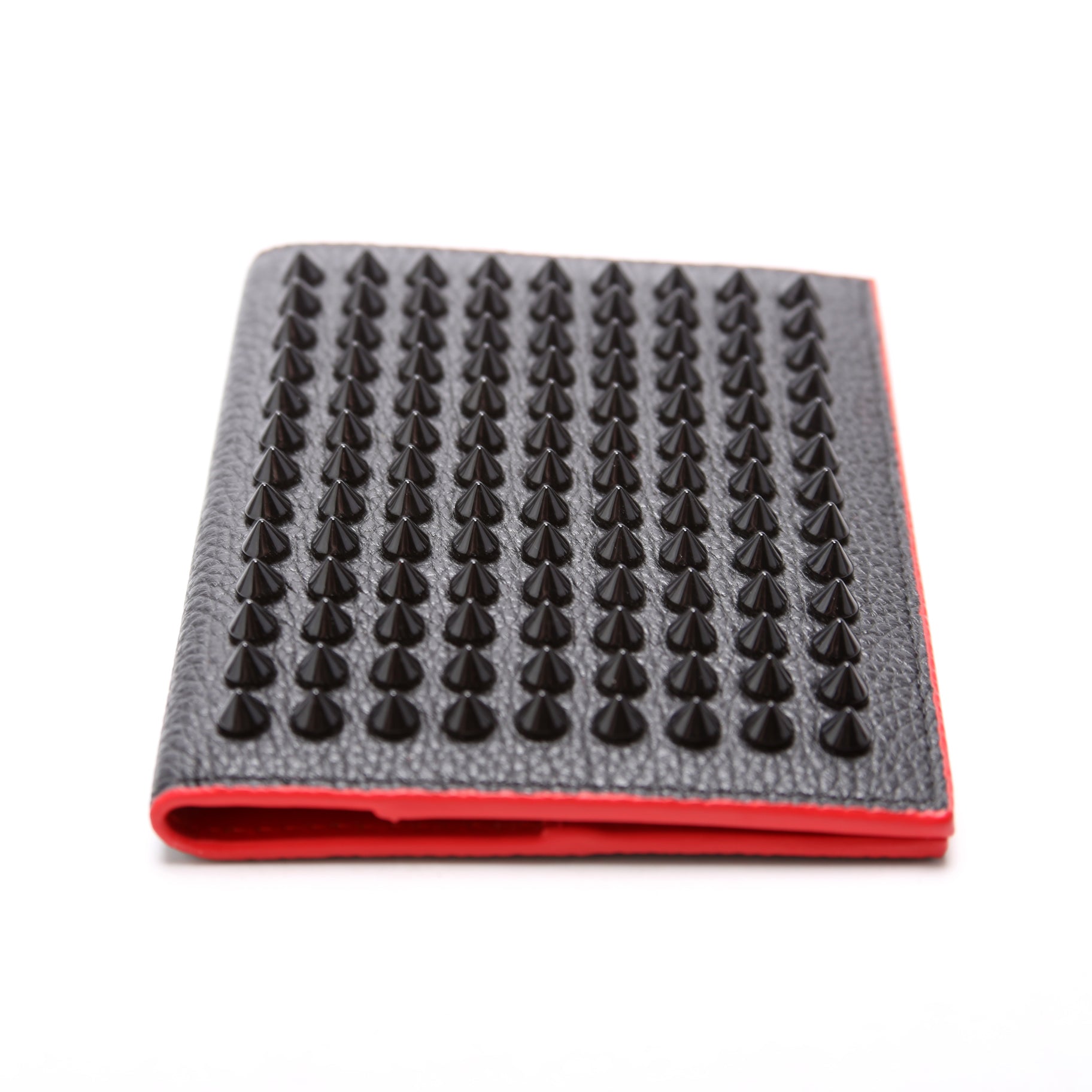 Loubipass Spike Calfskin Passport Holder Black