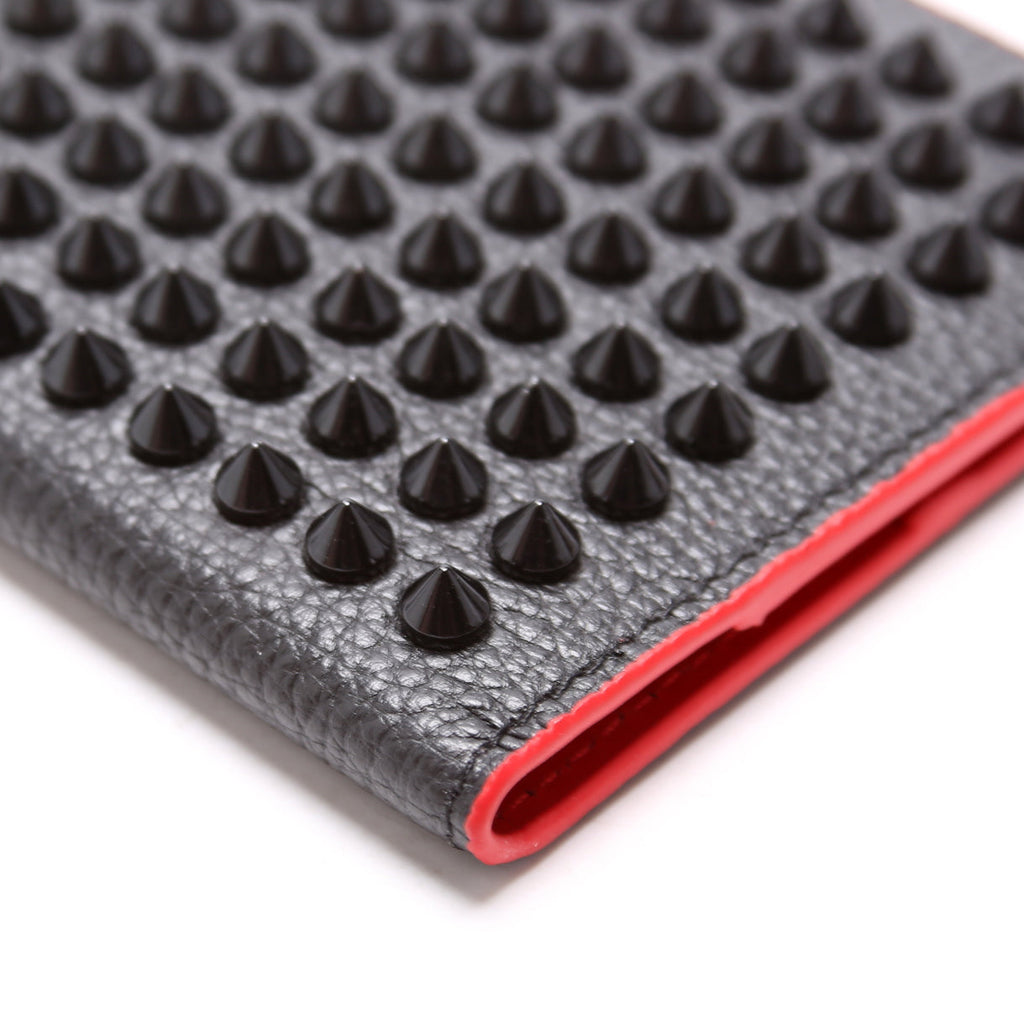 Loubipass Spike Calfskin Passport Holder Black