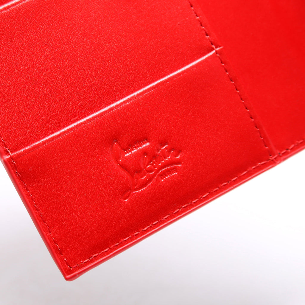 Loubipass Spike Calfskin Passport Holder Black