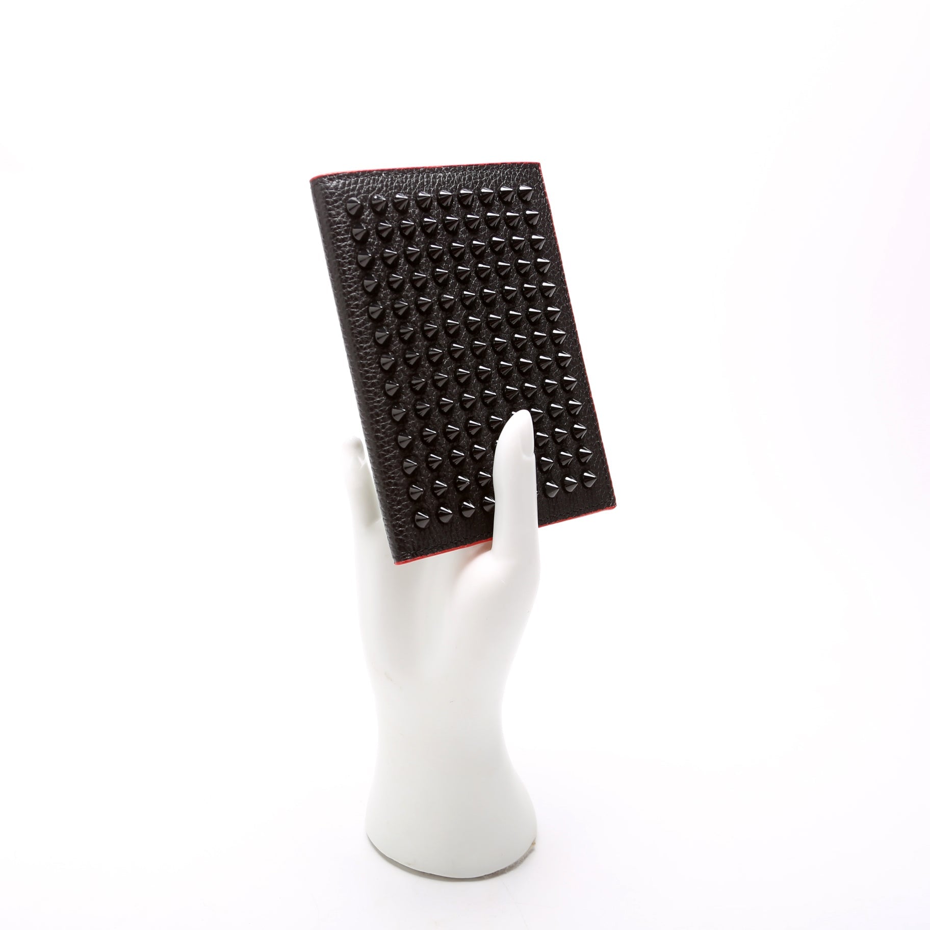 Loubipass Spike Calfskin Passport Holder Black