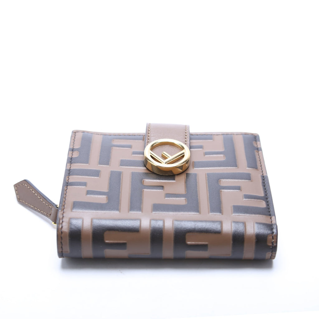 FF Leather Bifold Compact Wallet Brown