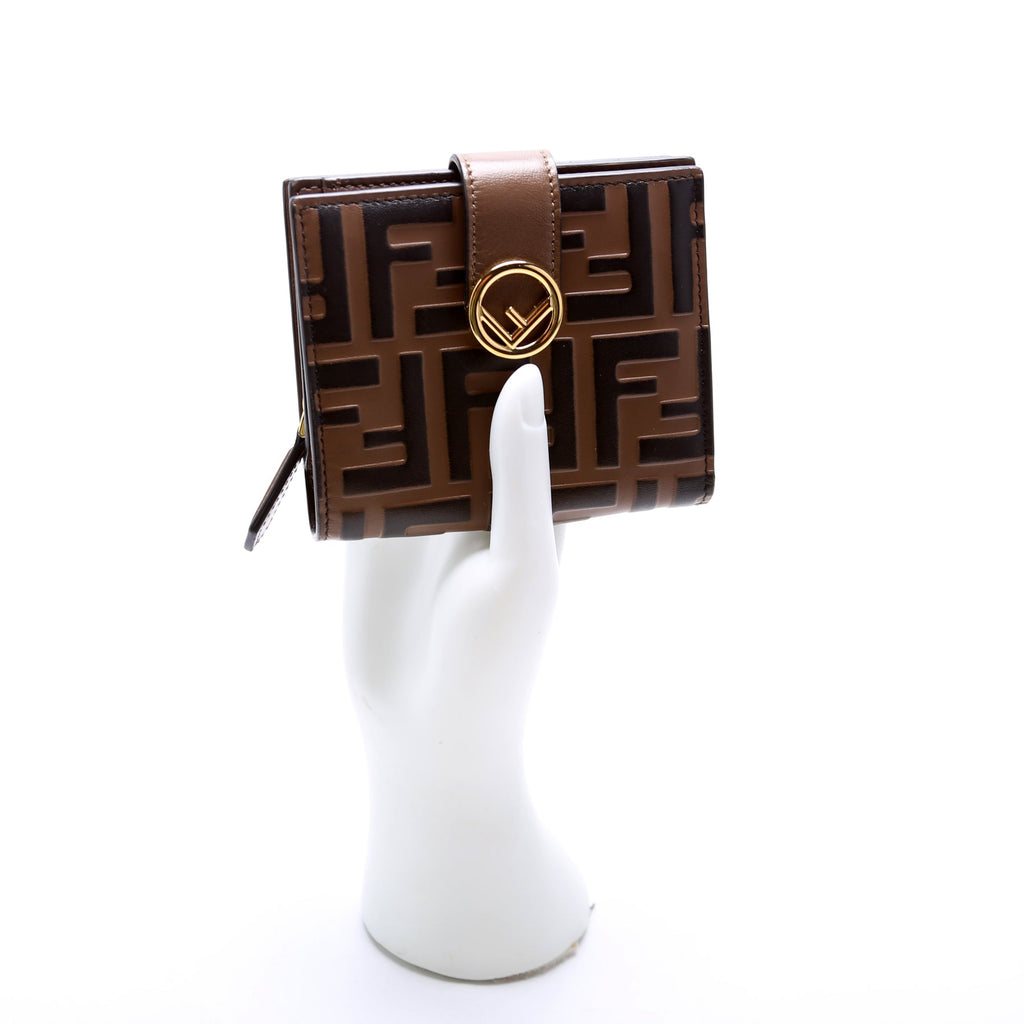 FF Leather Bifold Compact Wallet Brown