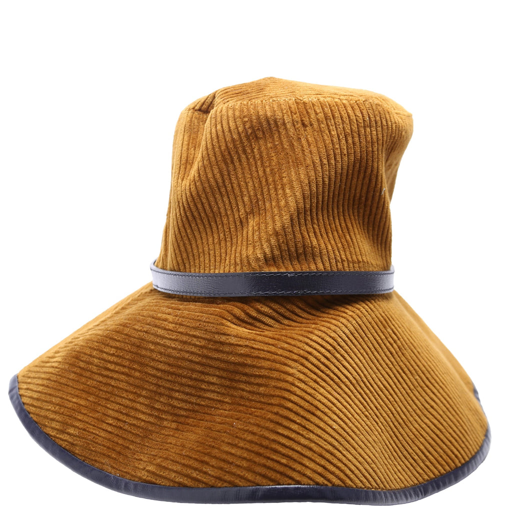 Horsebit Corduroy/Leather Wide Bucket Hat Size Medium Brown