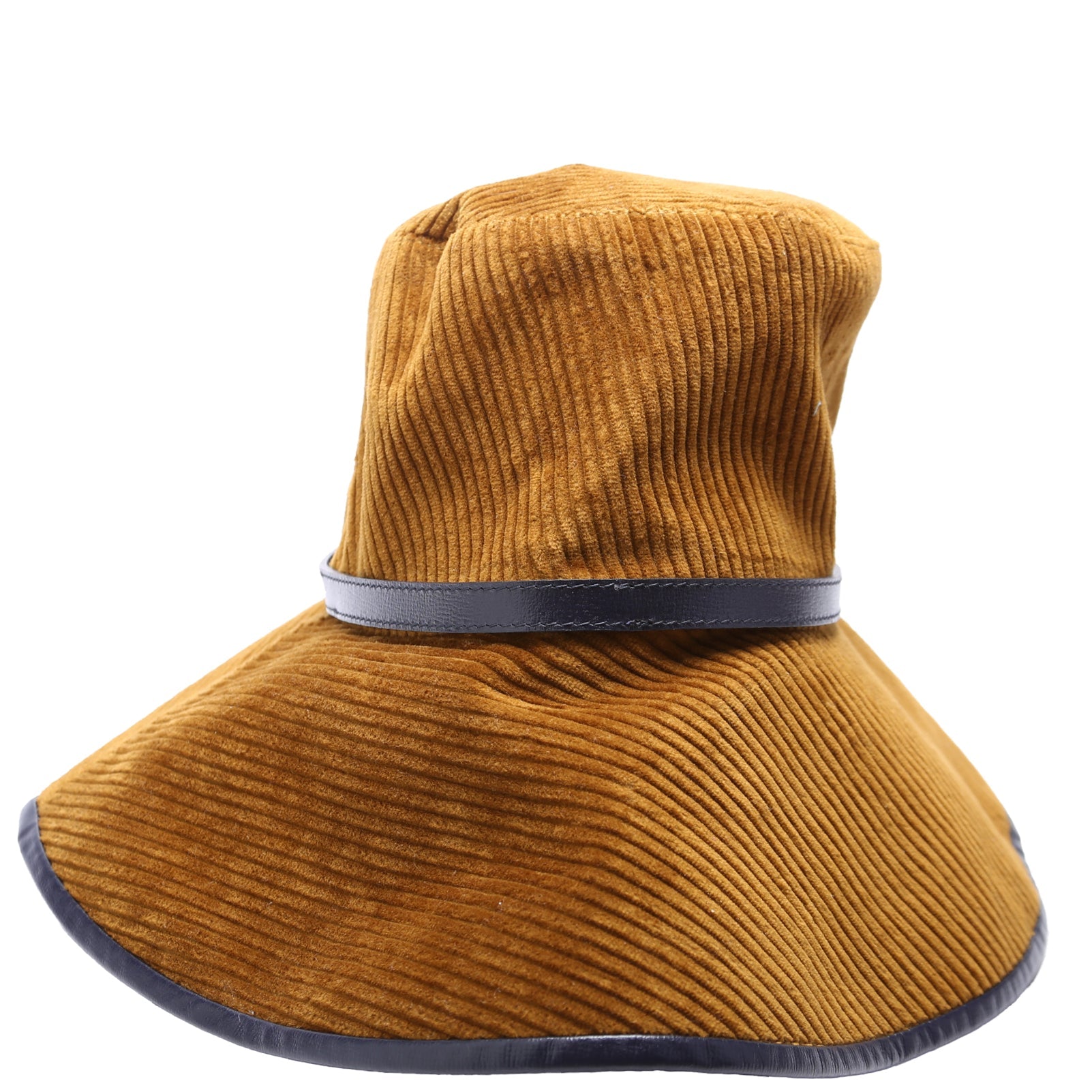 Horsebit Corduroy/Leather Wide Bucket Hat Size Medium Brown