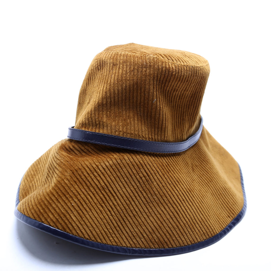 Horsebit Corduroy/Leather Wide Bucket Hat Size Medium Brown