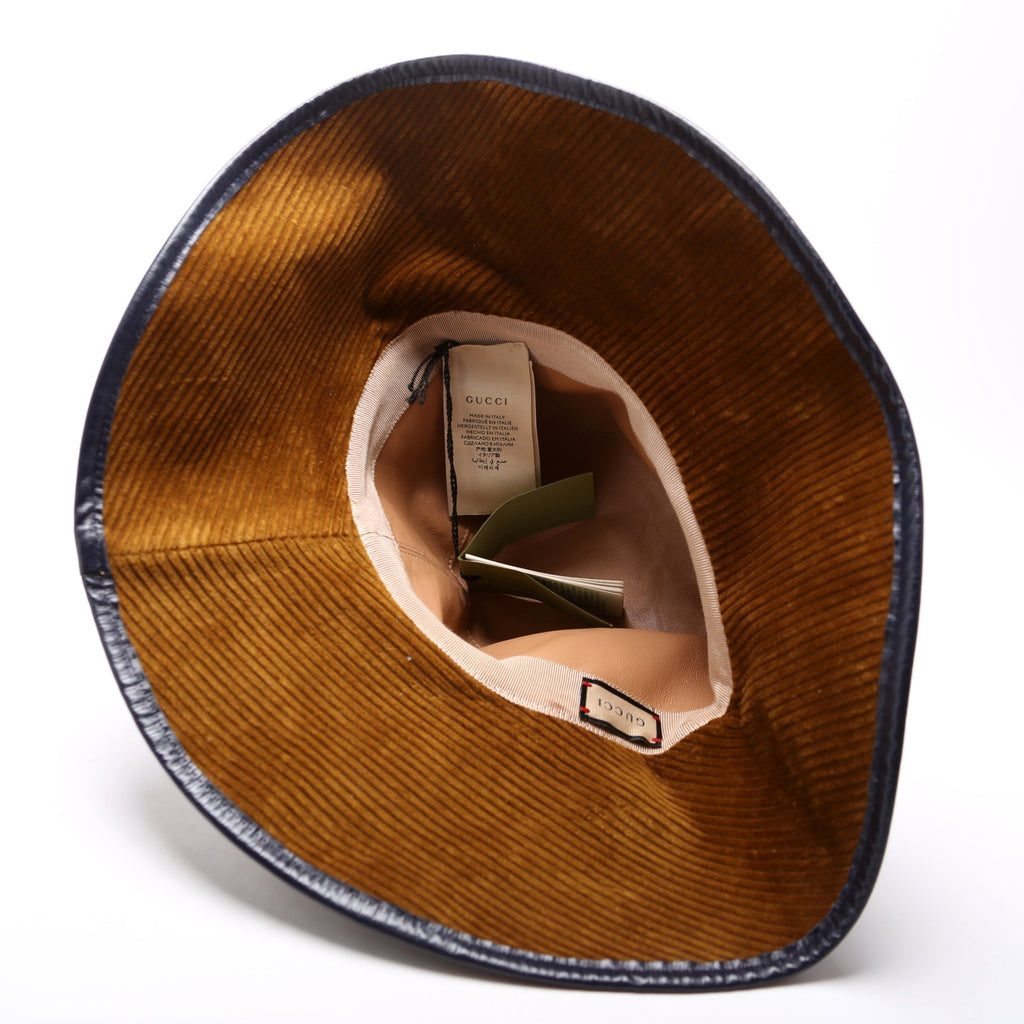Horsebit Corduroy/Leather Wide Bucket Hat Size Medium Brown