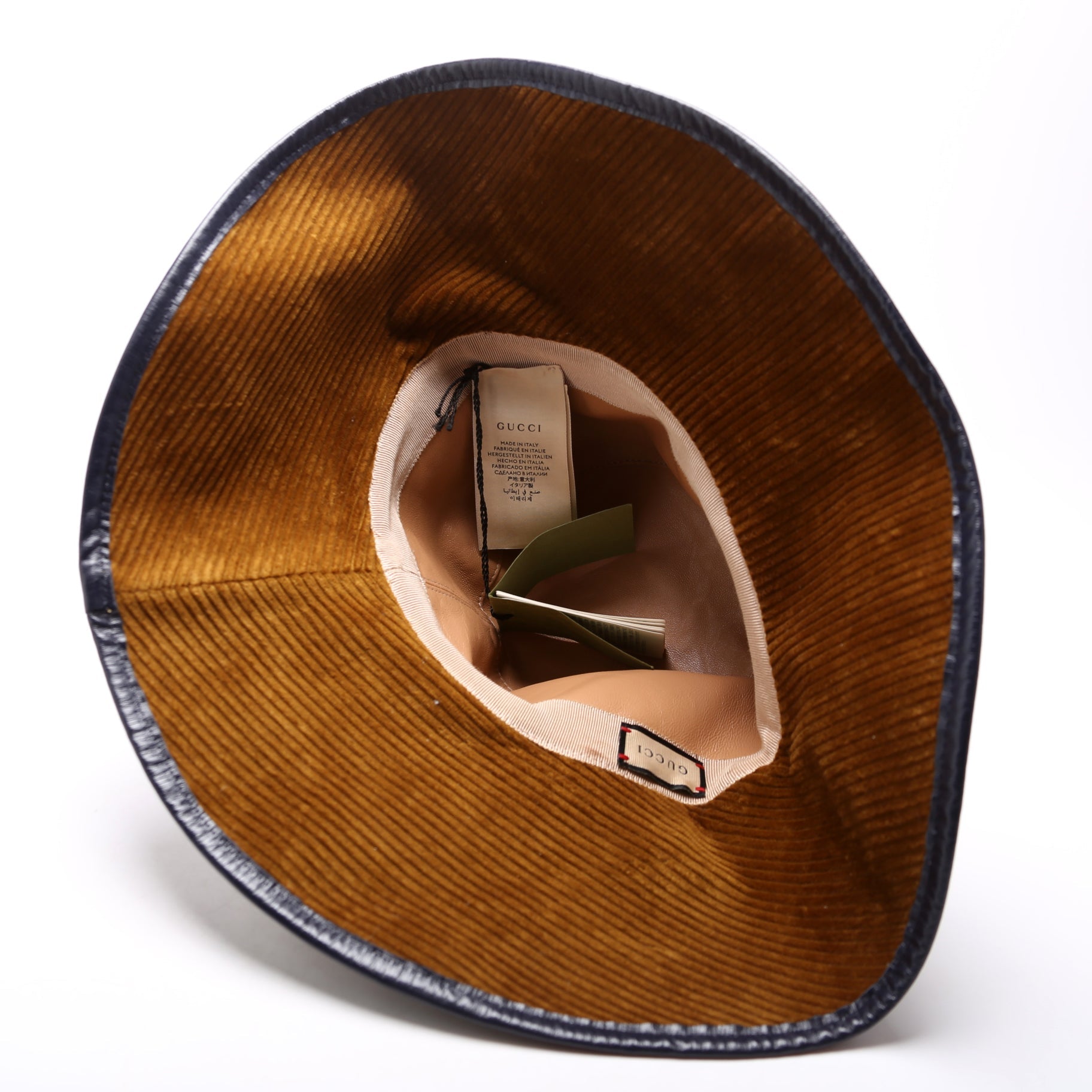 Horsebit Corduroy/Leather Wide Bucket Hat Size Medium Brown