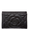 Camellia Flower Embossed Caviar Card Holder 24M Black