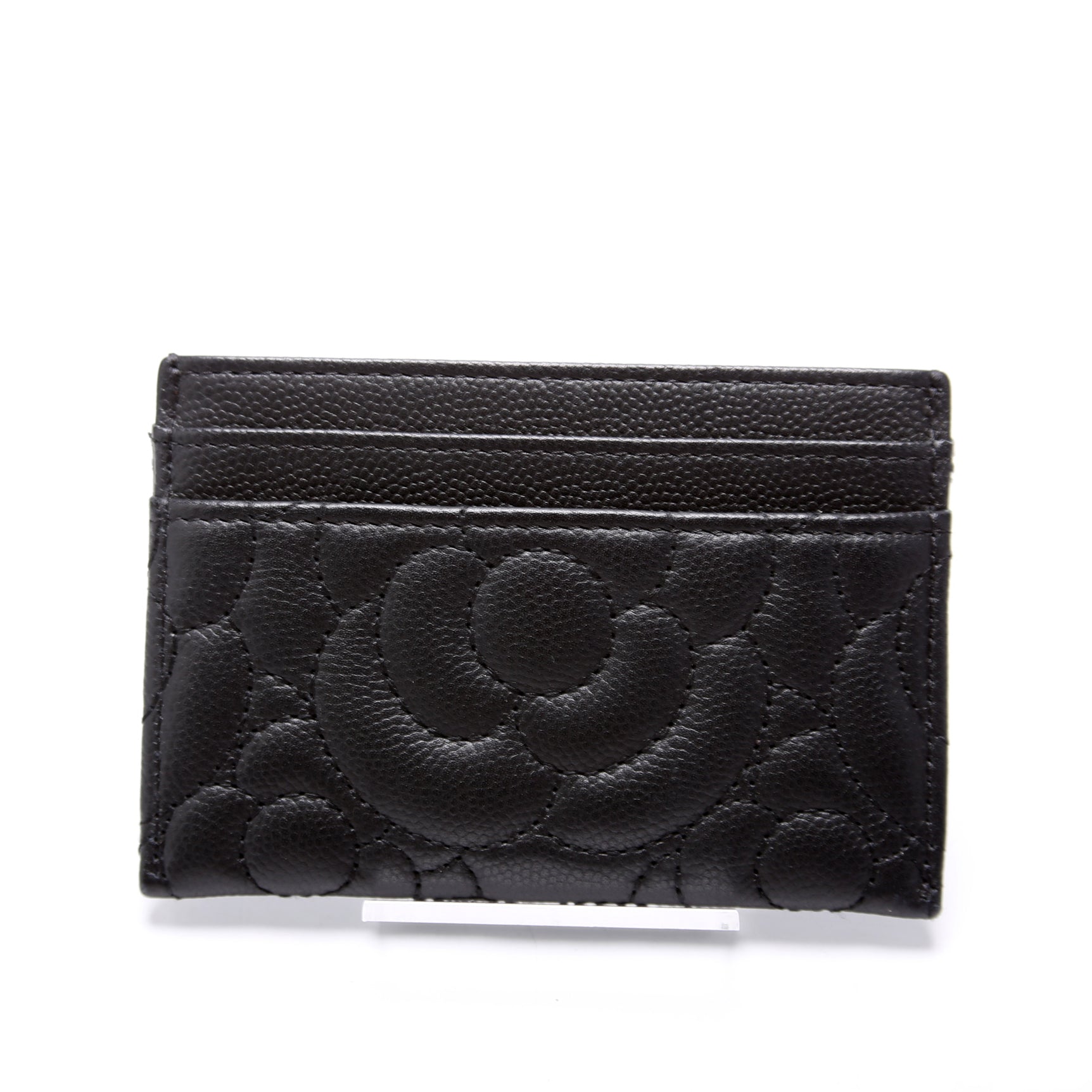 Camellia Flower Embossed Caviar Card Holder 24M Black