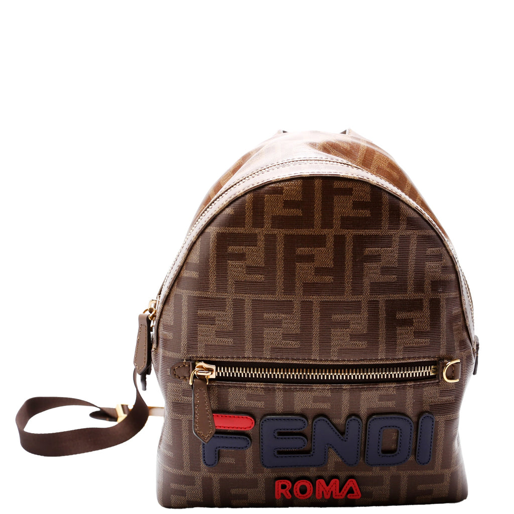 Fendi Fila FF Glazed Canvas Mini Backpack Brown
