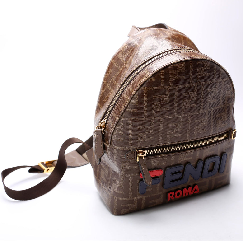 Fendi Fila FF Glazed Canvas Mini Backpack Brown