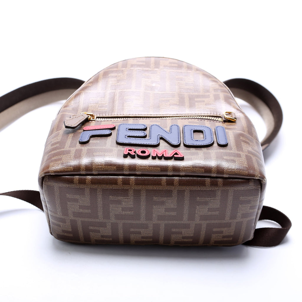 Fendi Fila FF Glazed Canvas Mini Backpack Brown