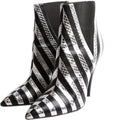 SAINT LAURENT Kiki Striped Leather Booties Size 37.5