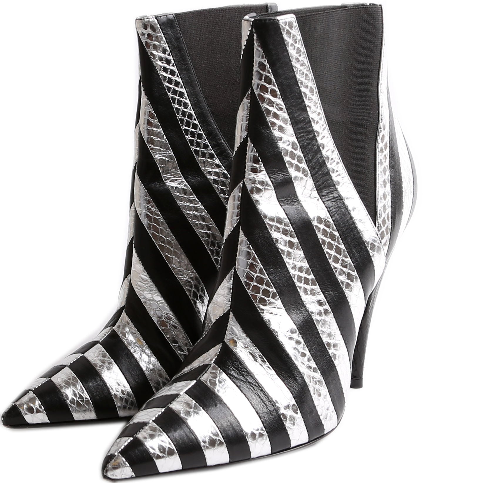 SAINT LAURENT Kiki Striped Leather Booties Size 37.5