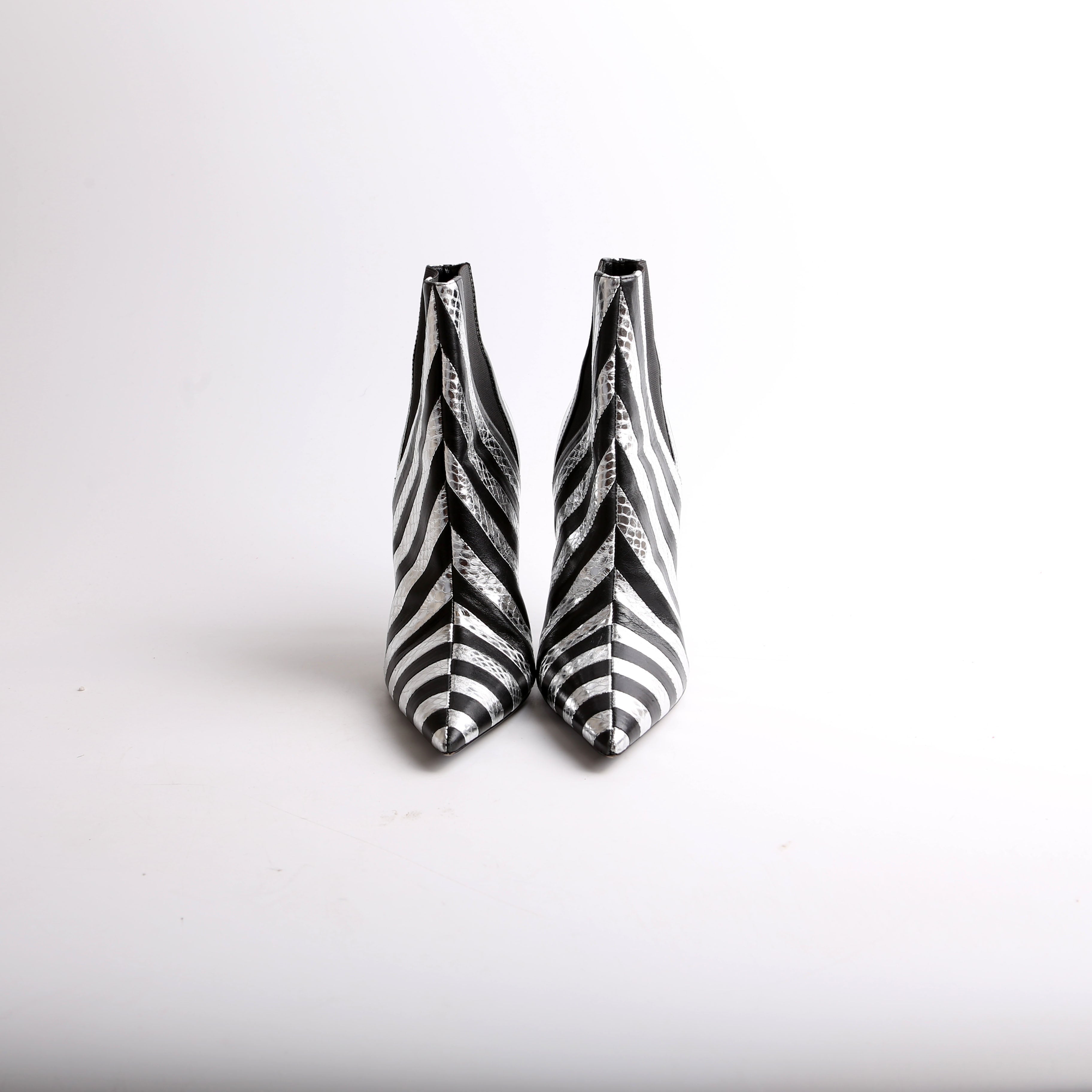 SAINT LAURENT Kiki Striped Leather Booties Size 37.5