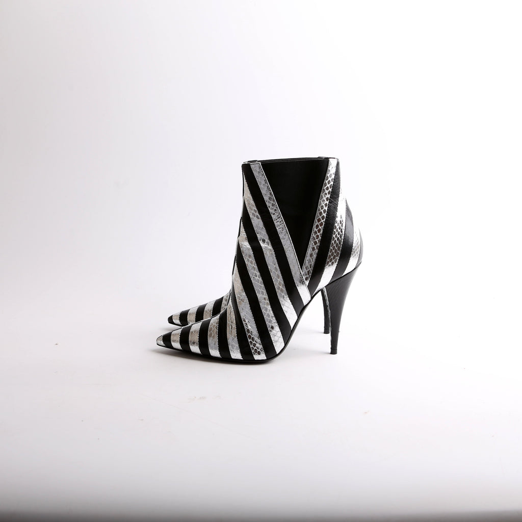 SAINT LAURENT Kiki Striped Leather Booties Size 37.5