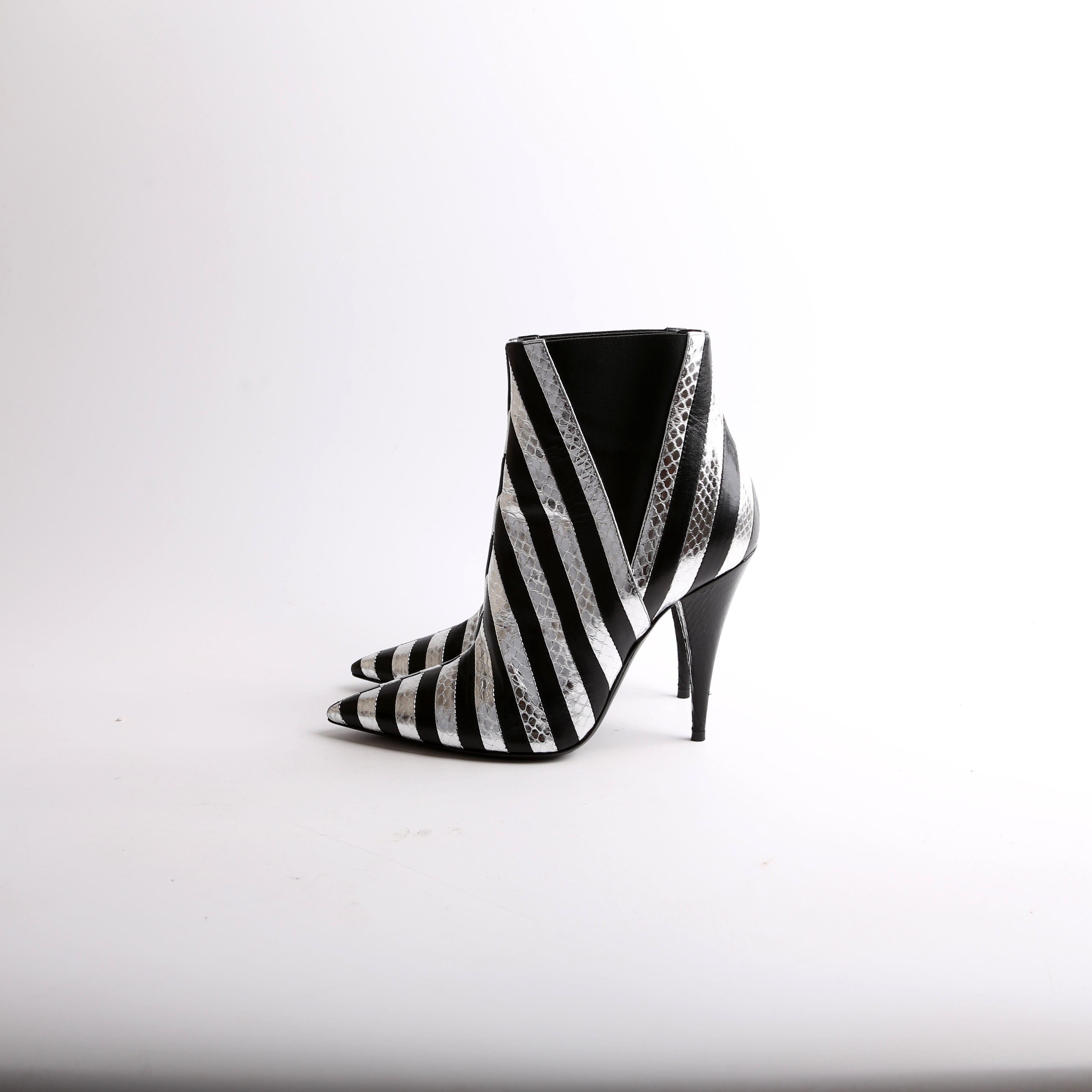 SAINT LAURENT Kiki Striped Leather Booties Size 37.5