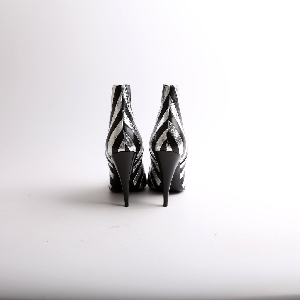 SAINT LAURENT Kiki Striped Leather Booties Size 37.5