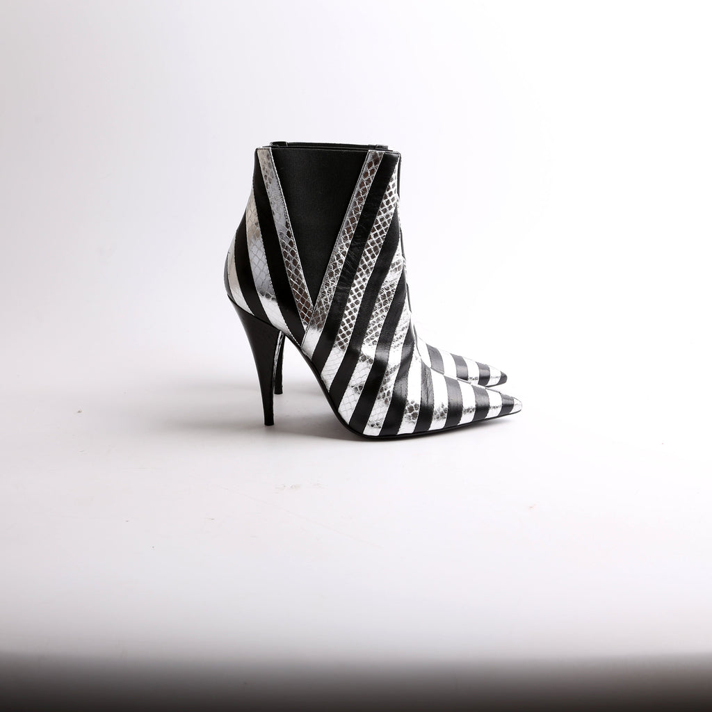 SAINT LAURENT Kiki Striped Leather Booties Size 37.5