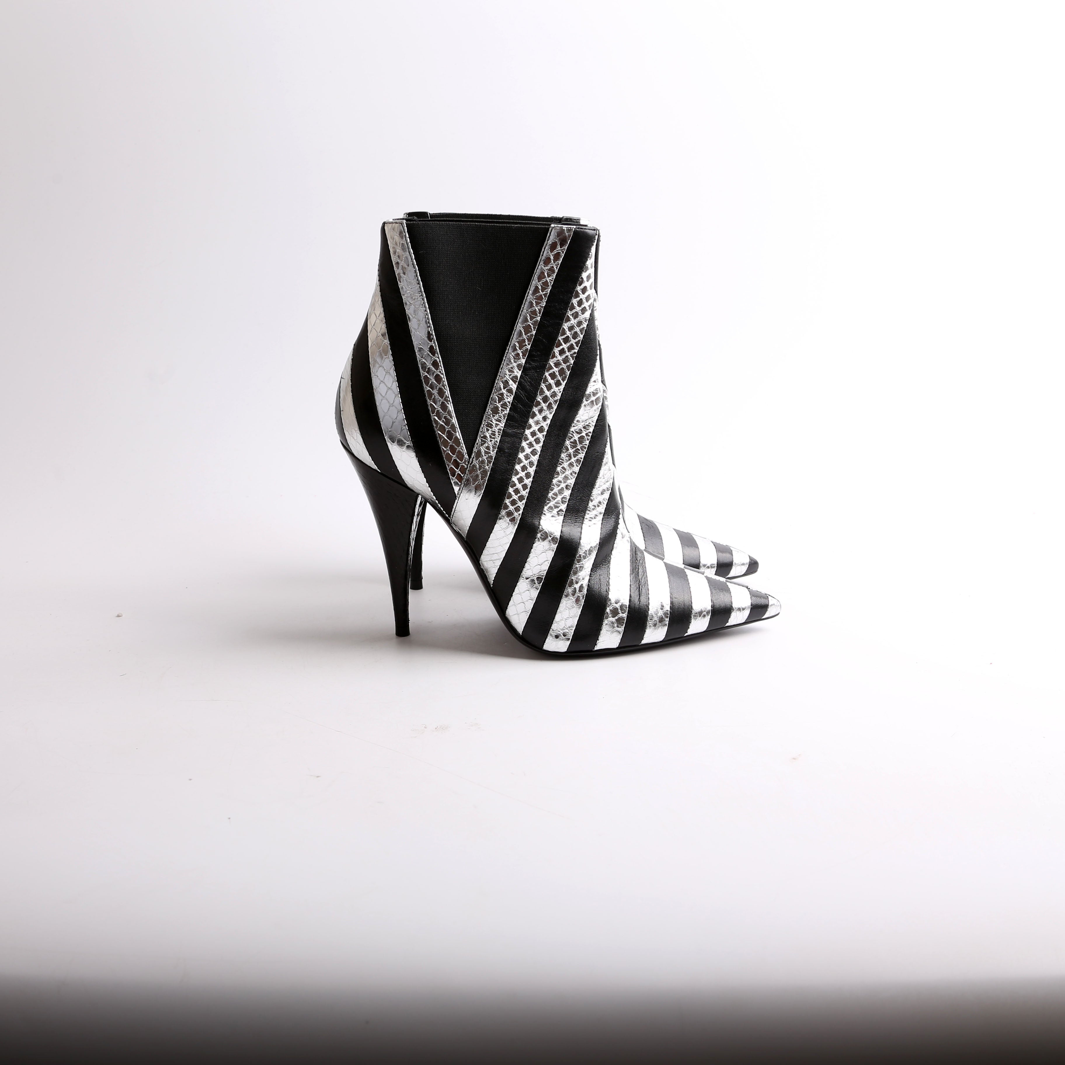 SAINT LAURENT Kiki Striped Leather Booties Size 37.5