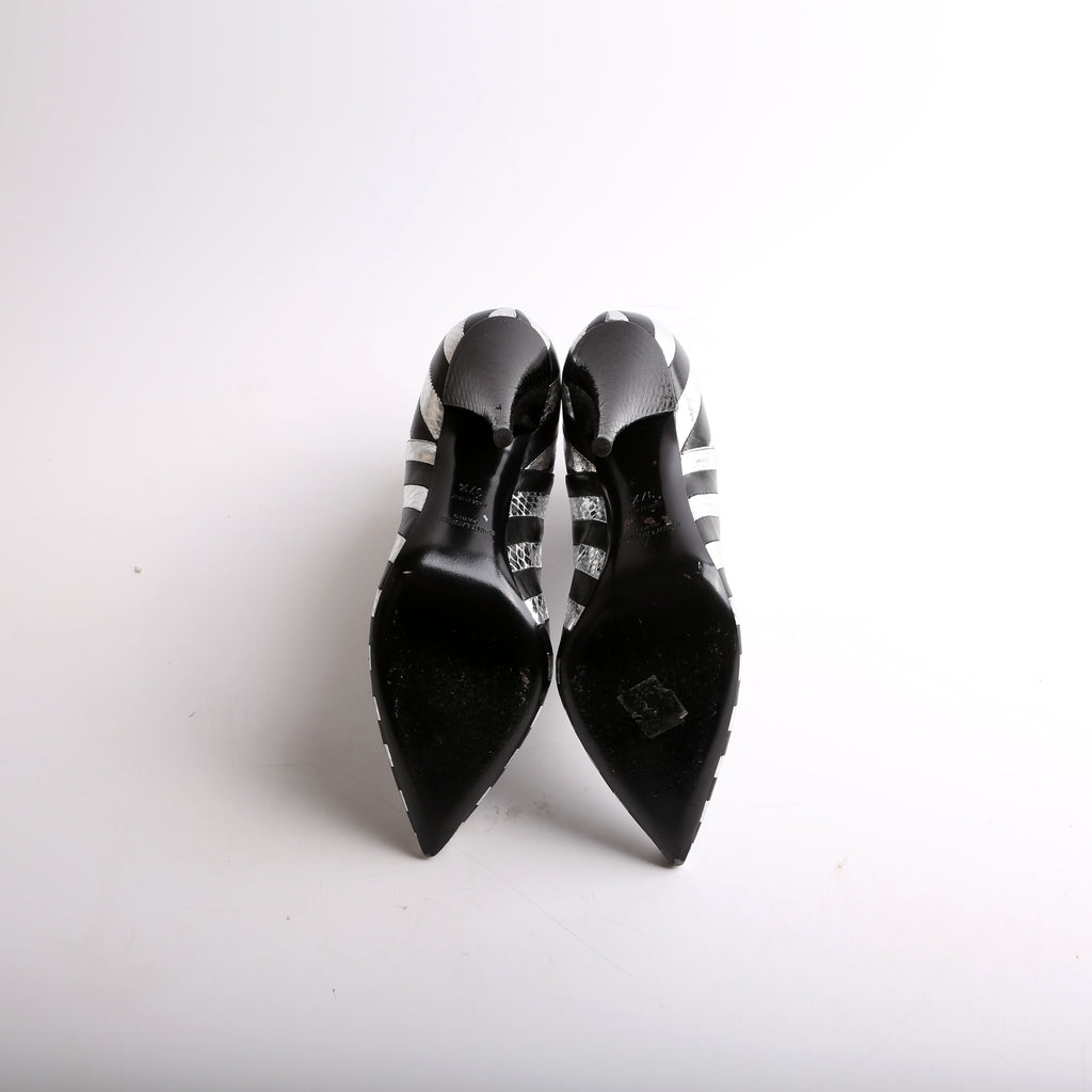 SAINT LAURENT Kiki Striped Leather Booties Size 37.5