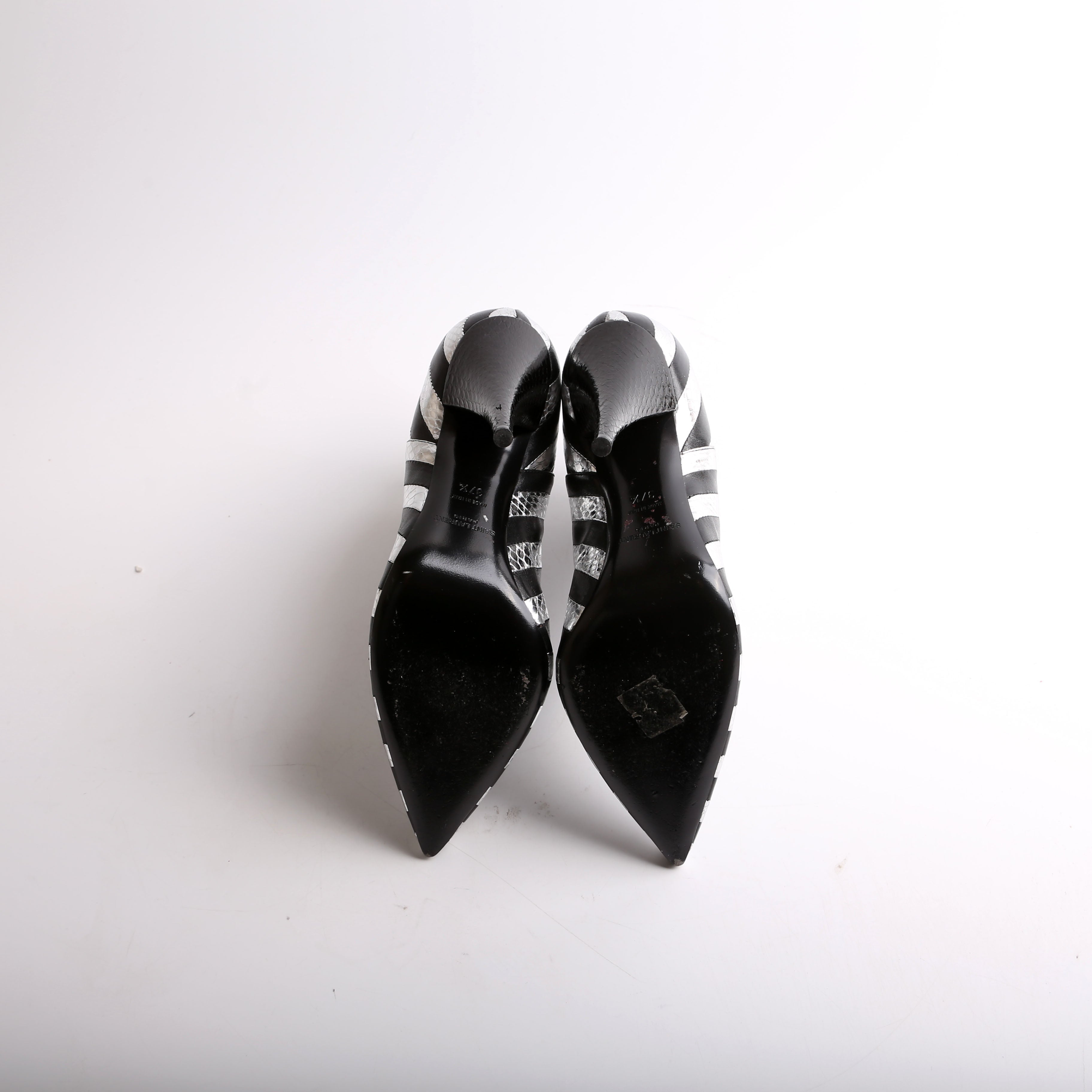 SAINT LAURENT Kiki Striped Leather Booties Size 37.5