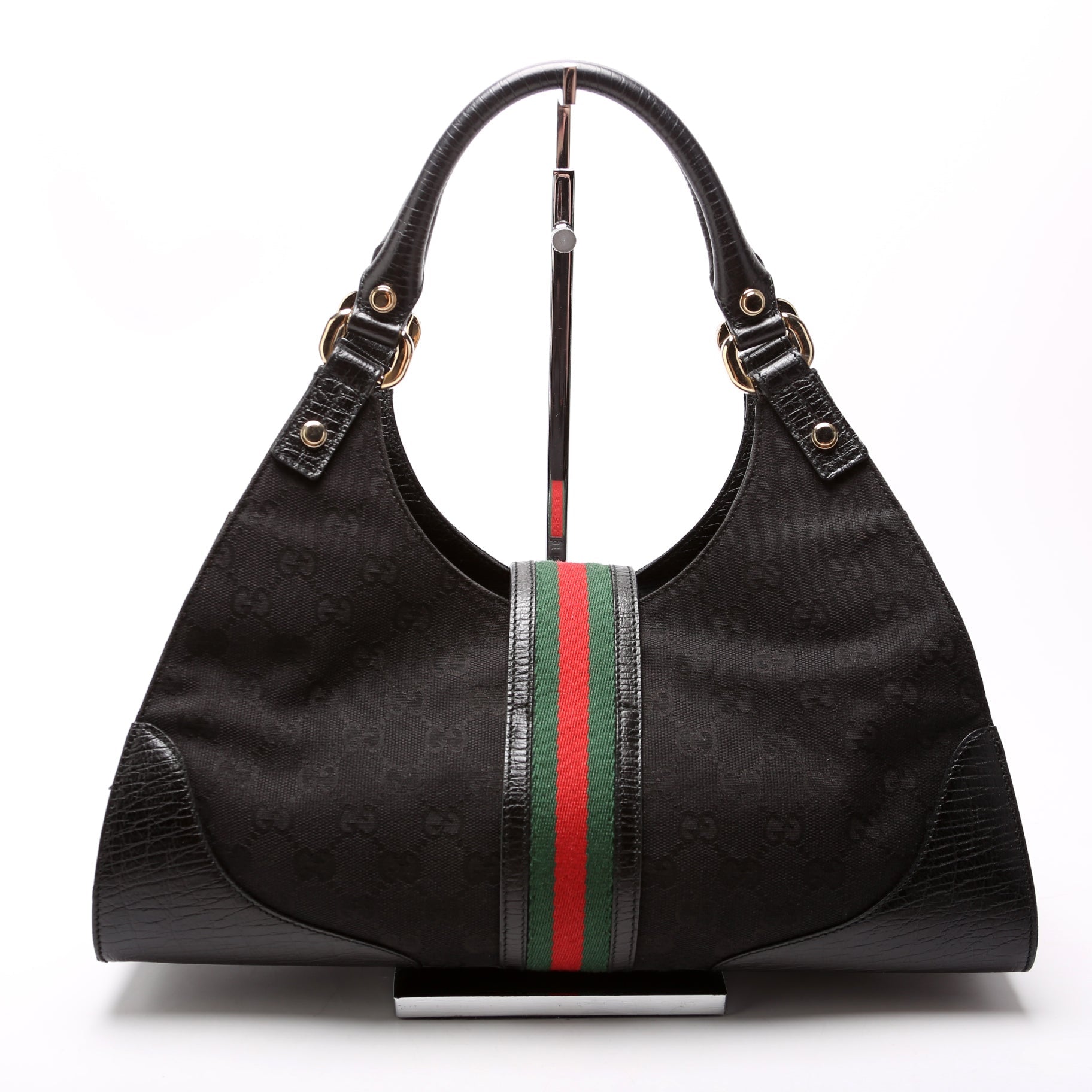 130995 GG Canvas Web Junco Shoulder Bag Black