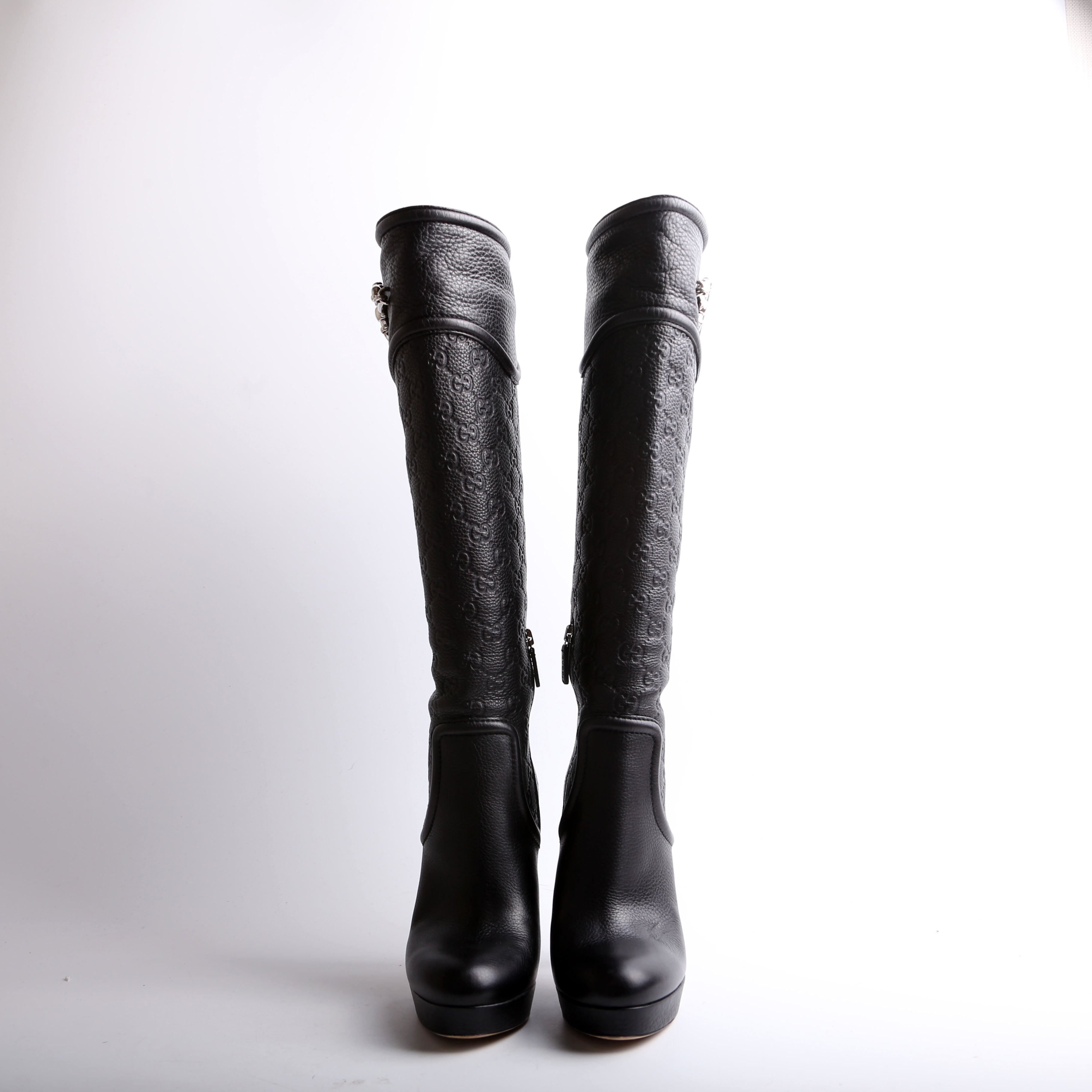 GG Leather Horsebit Over Knee Boots Size 39