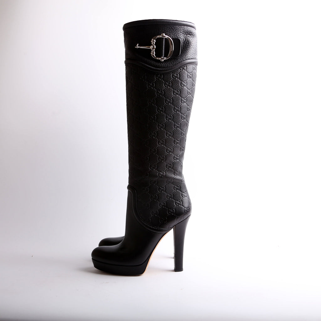 GG Leather Horsebit Over Knee Boots Size 39