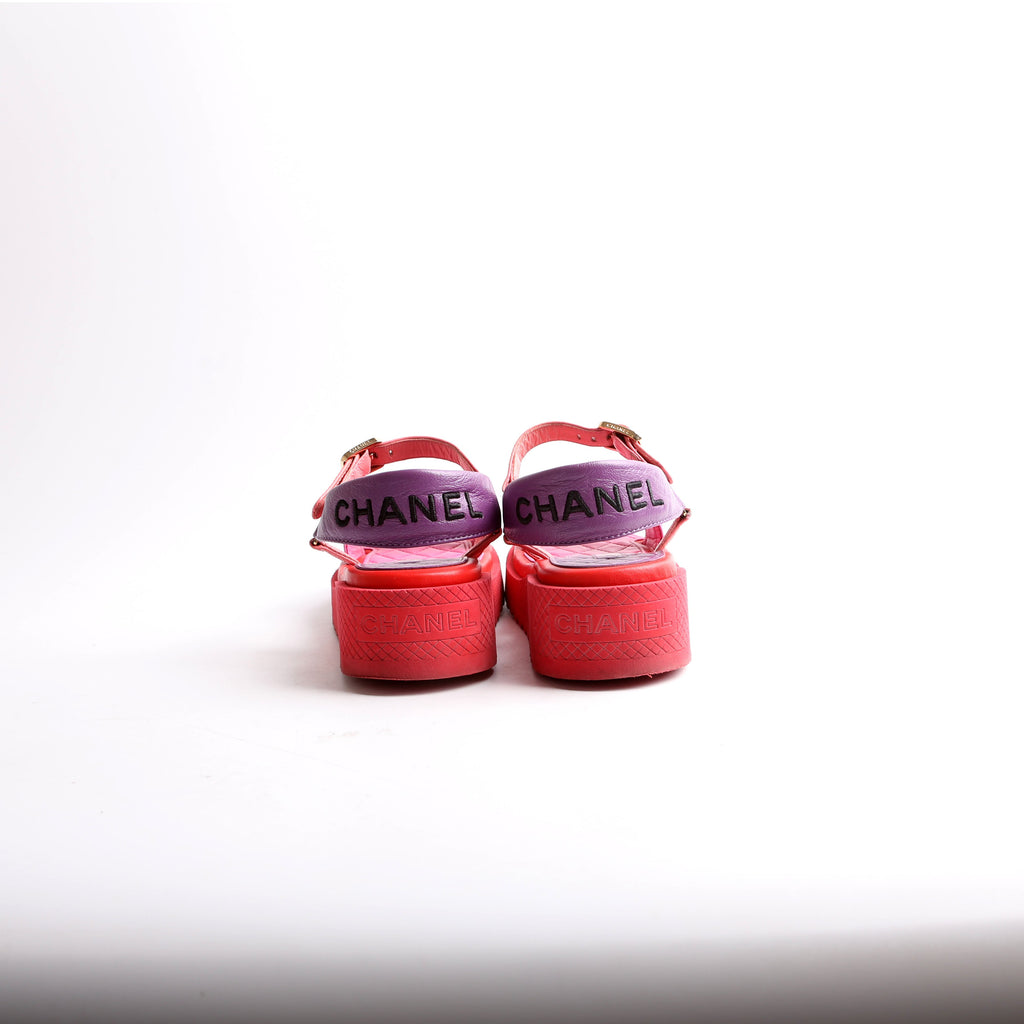 Logo Lambskin Platform Sandals Size 36