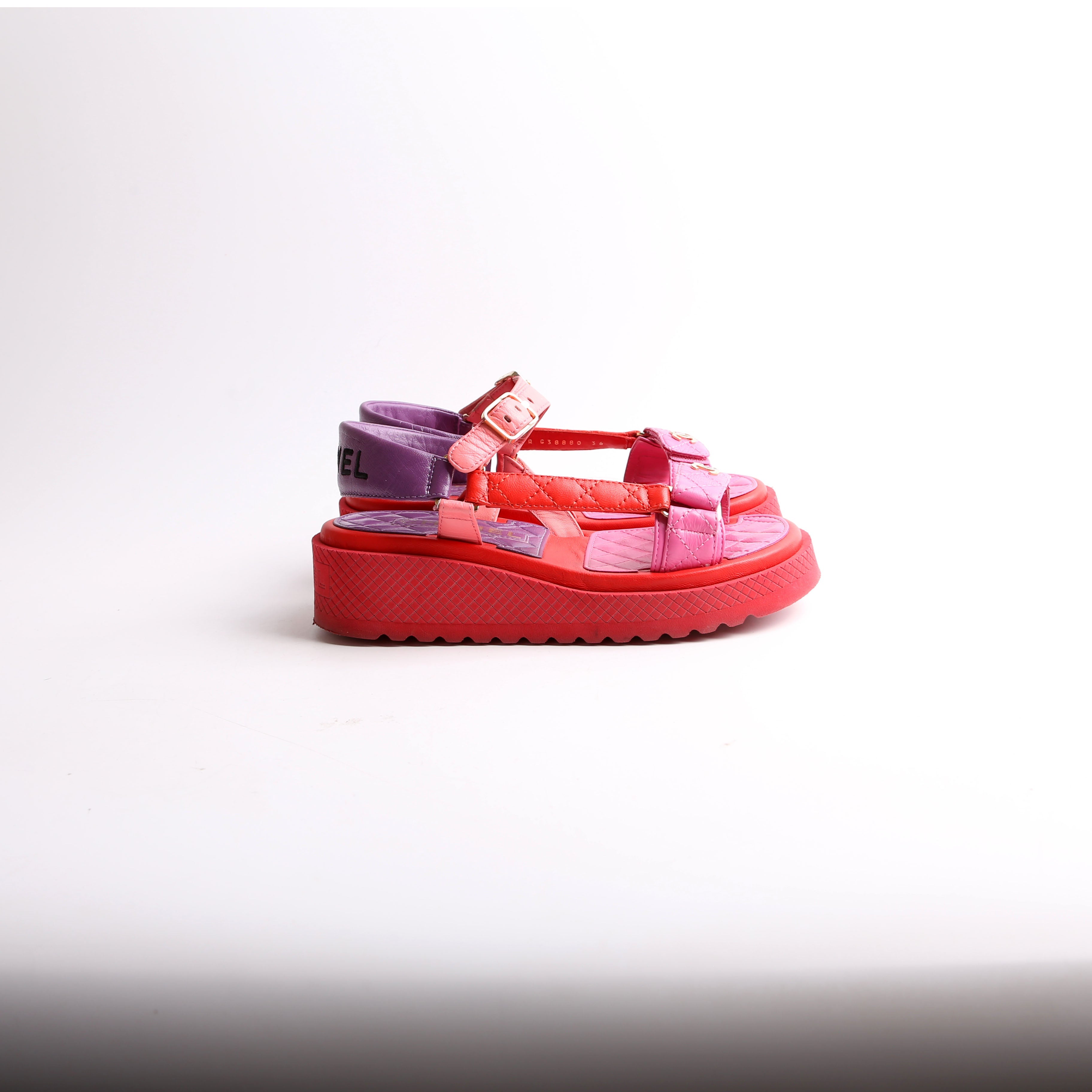 Logo Lambskin Platform Sandals Size 36
