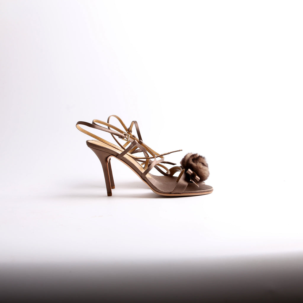 Mink Flower Satin Strappy Sandals Size 41