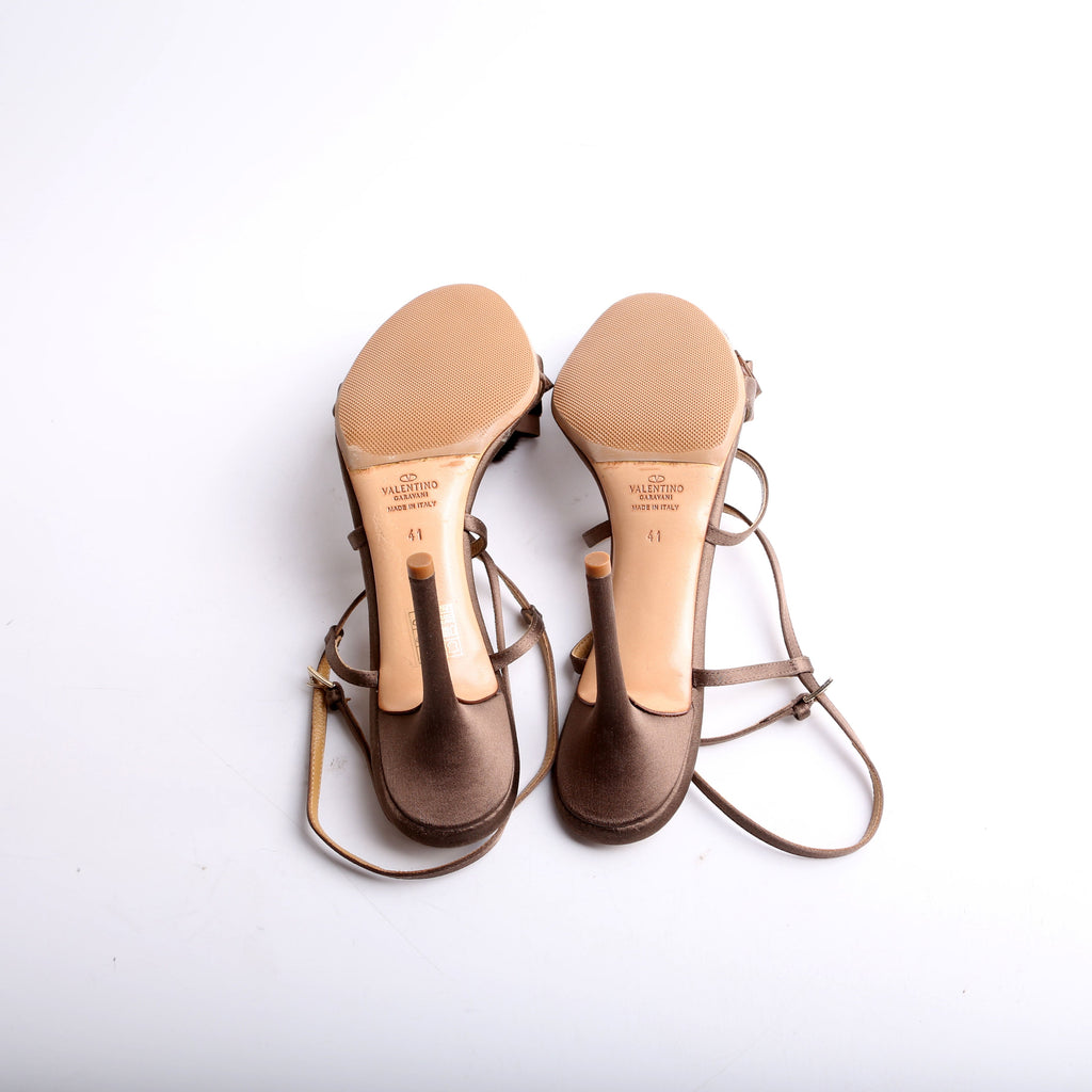 Mink Flower Satin Strappy Sandals Size 41
