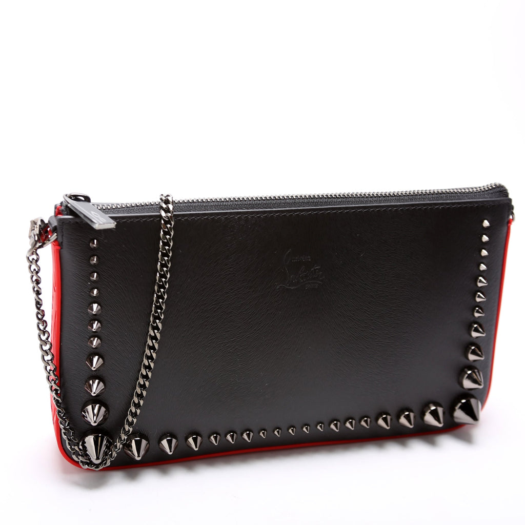 Loubila Spikes Pouch On Chain Textured Calfskin Black