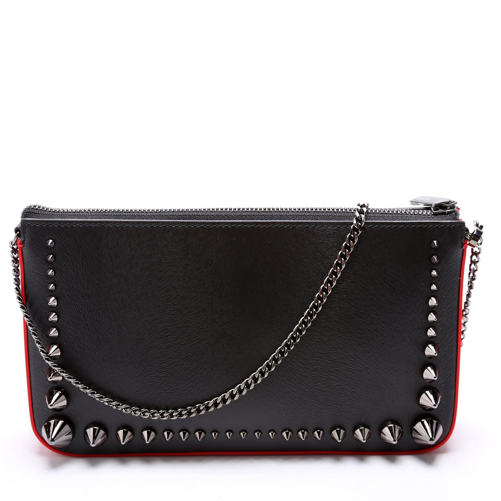 Loubila Spikes Pouch On Chain Textured Calfskin Black