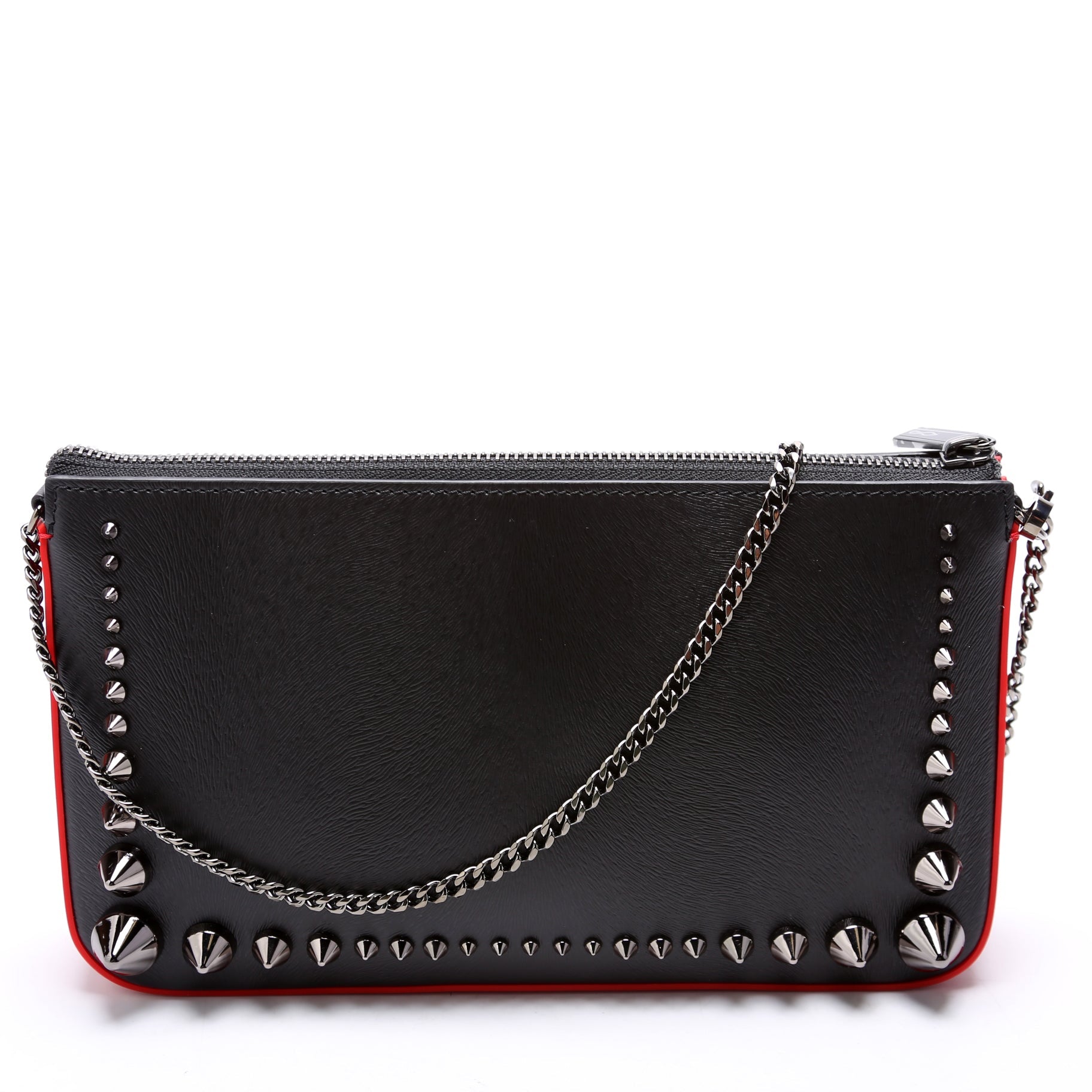 Loubila Spikes Pouch On Chain Textured Calfskin Black