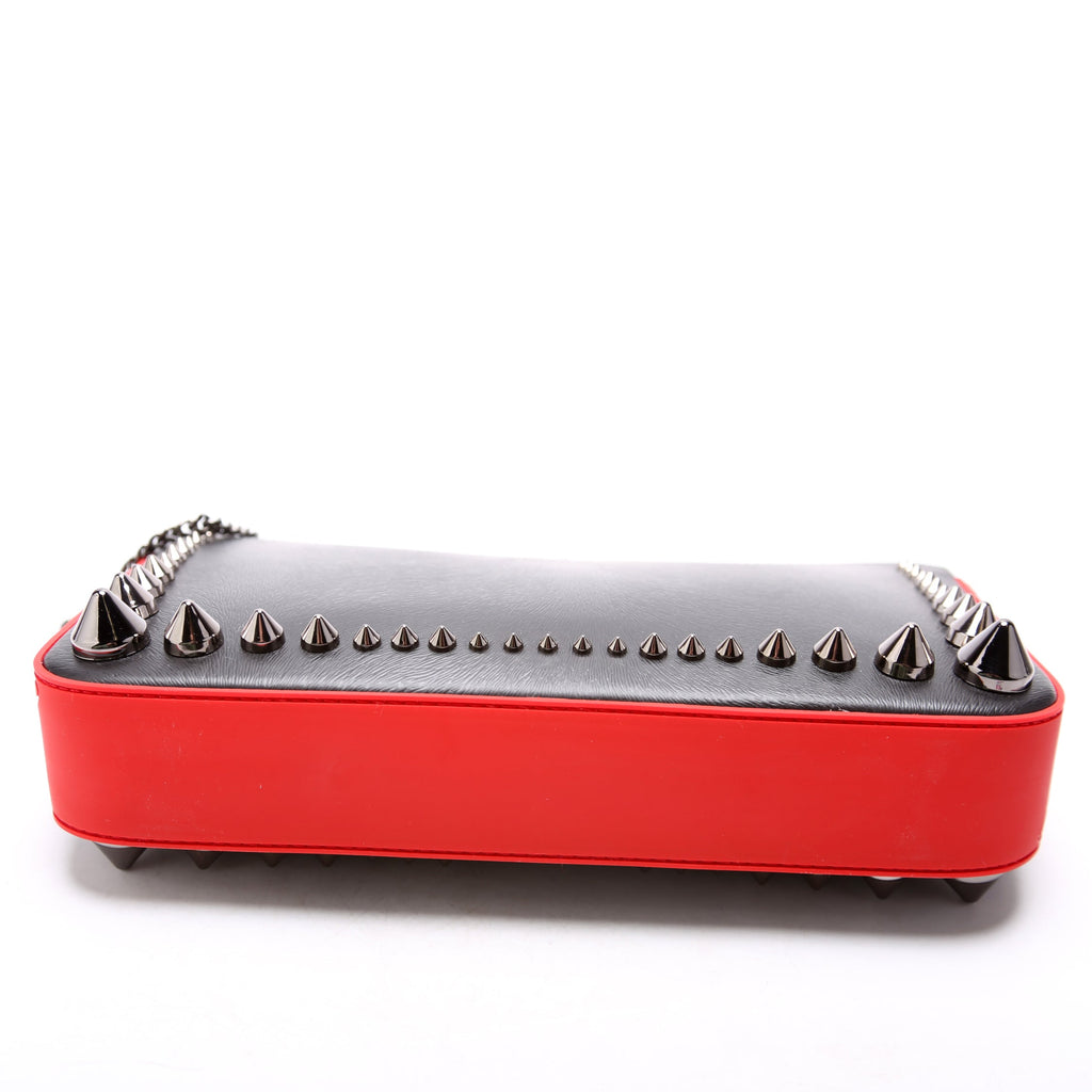 Loubila Spikes Pouch On Chain Textured Calfskin Black