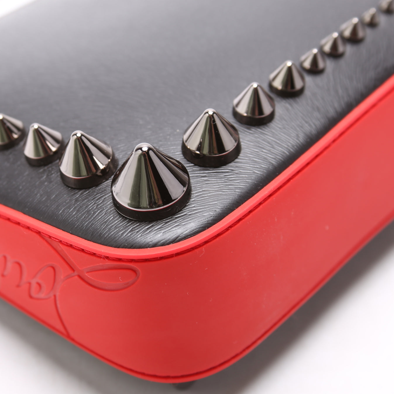 Loubila Spikes Pouch On Chain Textured Calfskin Black