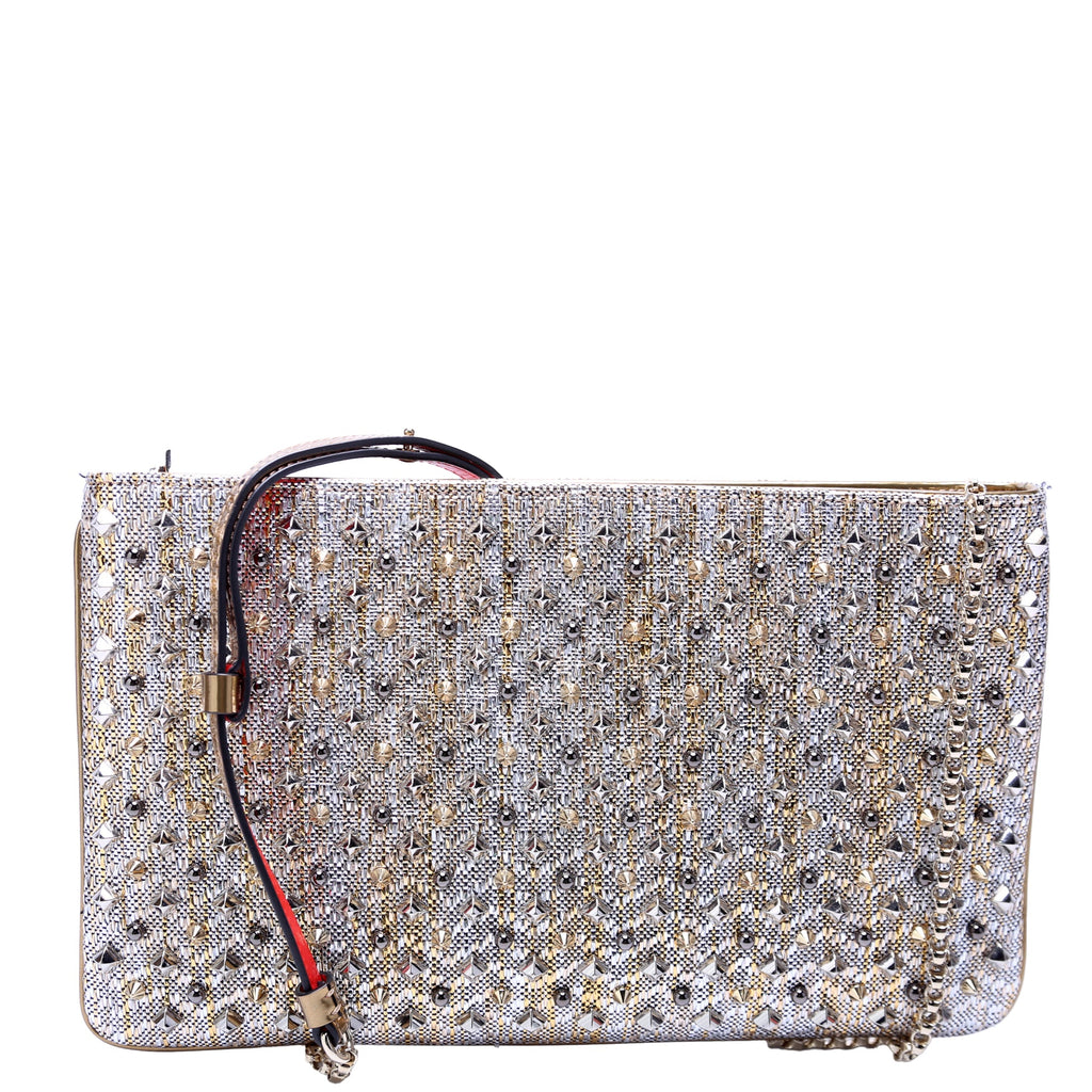 Loubiposh NV Spike Raffia Clutch Metallic