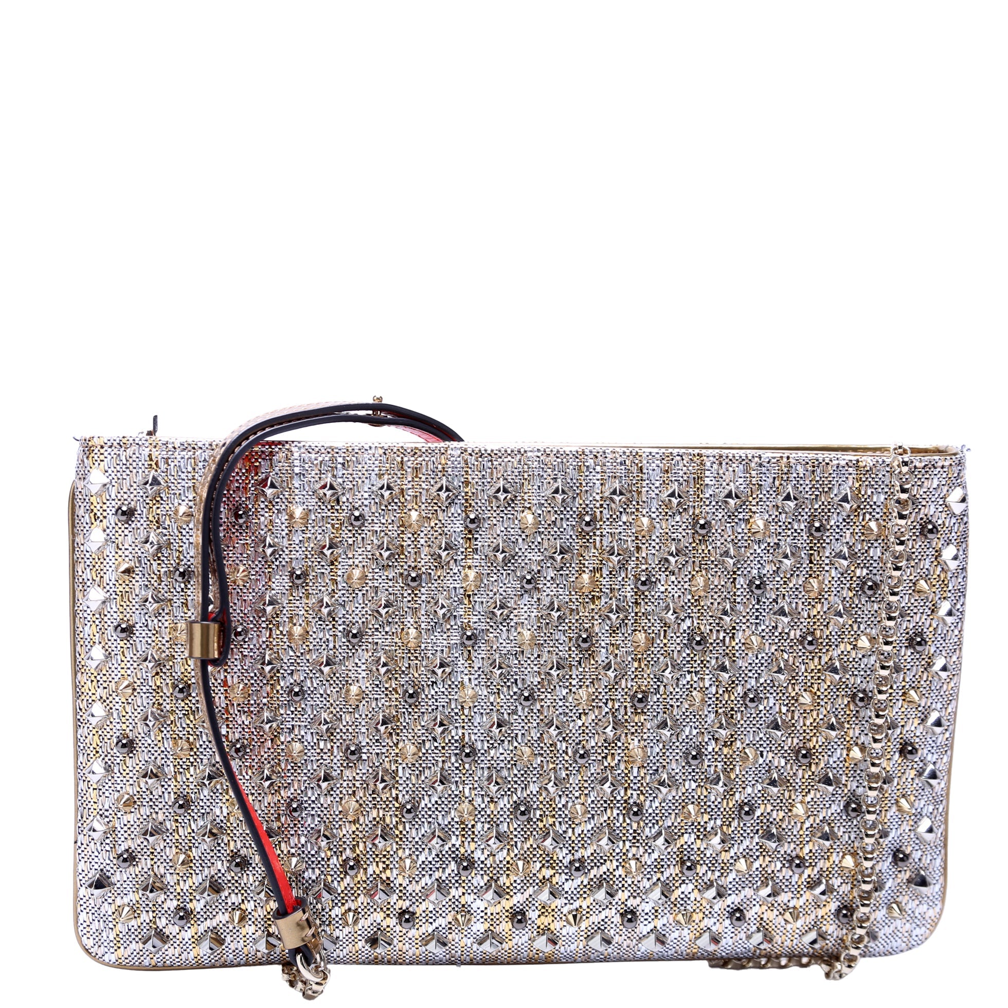 Loubiposh NV Spike Raffia Clutch Metallic