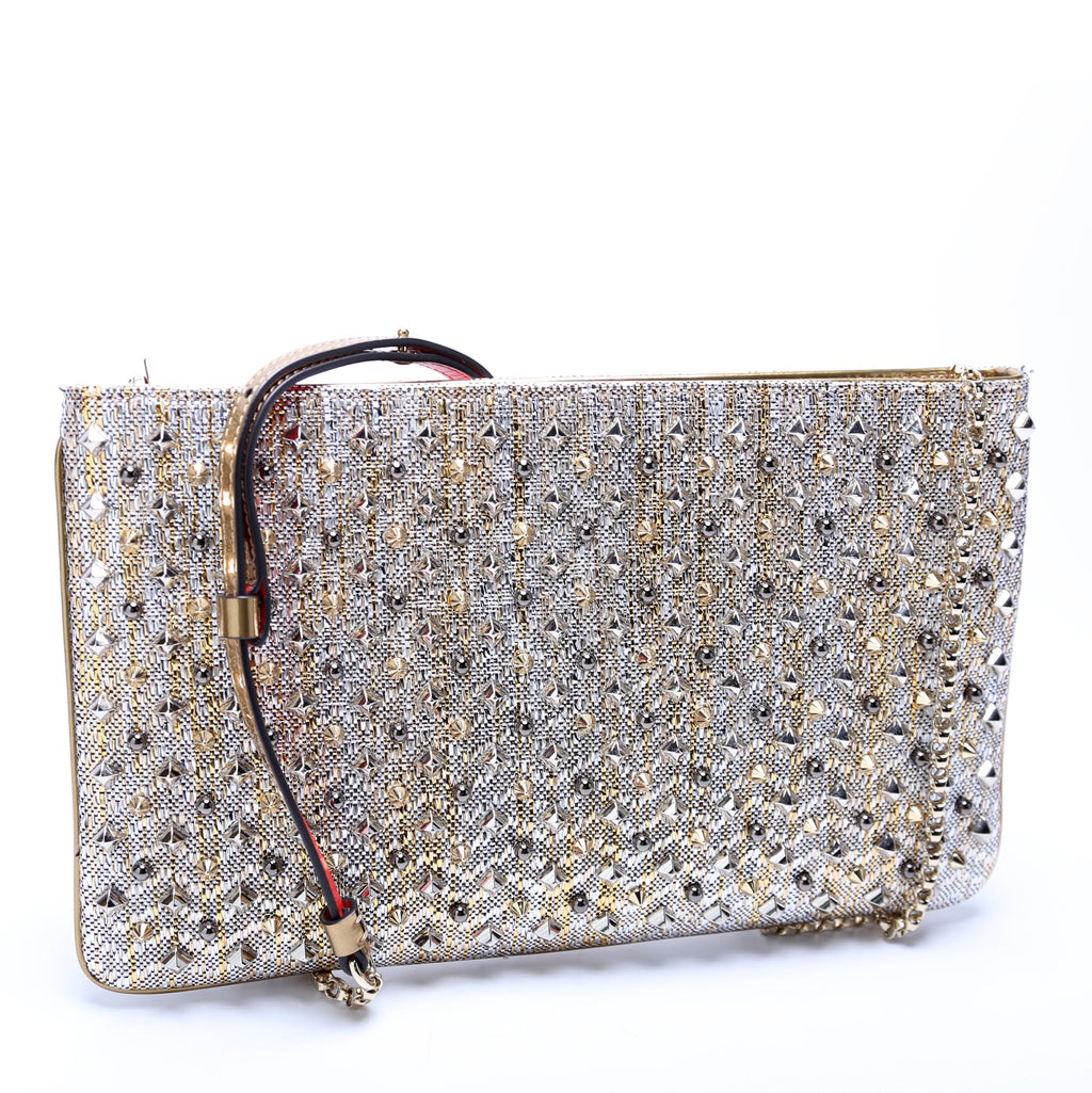 Loubiposh NV Spike Raffia Clutch Metallic